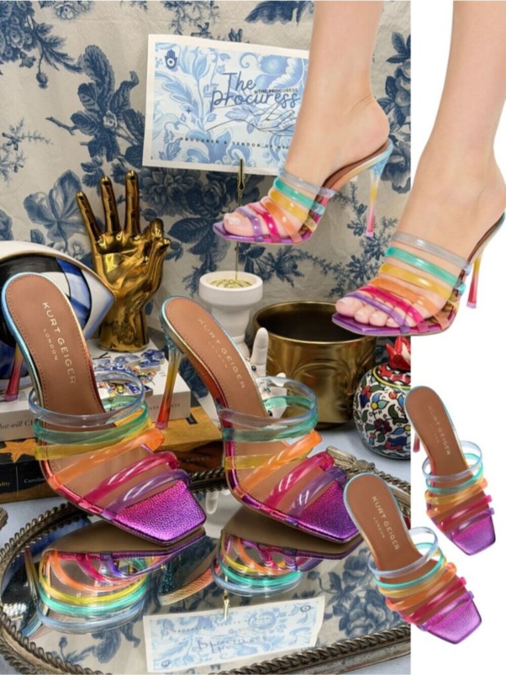 🆕 KURT GEIGER LONDON 🧿 NWOB Maddison Jelly Strap Sandal, Rainbow - Sz 39 US8.5